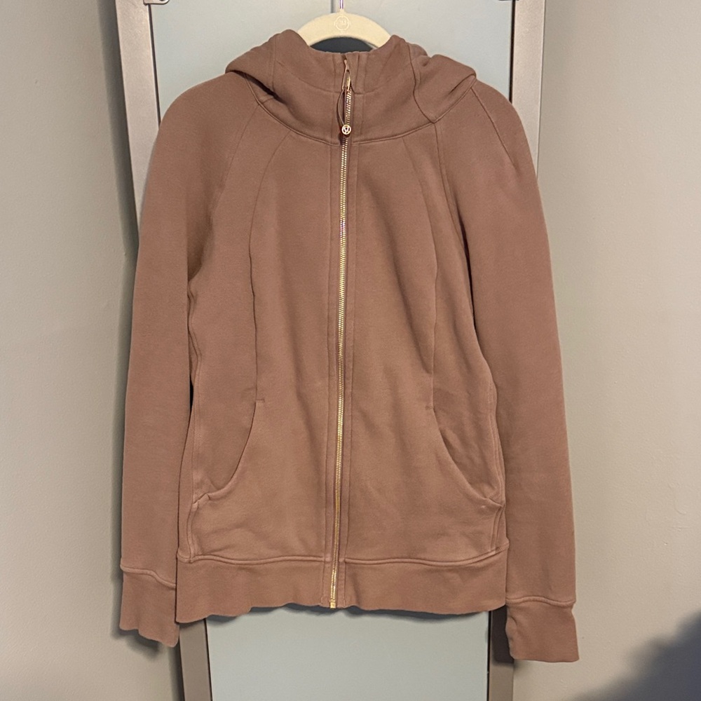 Lululemon Scuba Full-Zip Hoodie in Taupetastic with Gold Zipper size 12